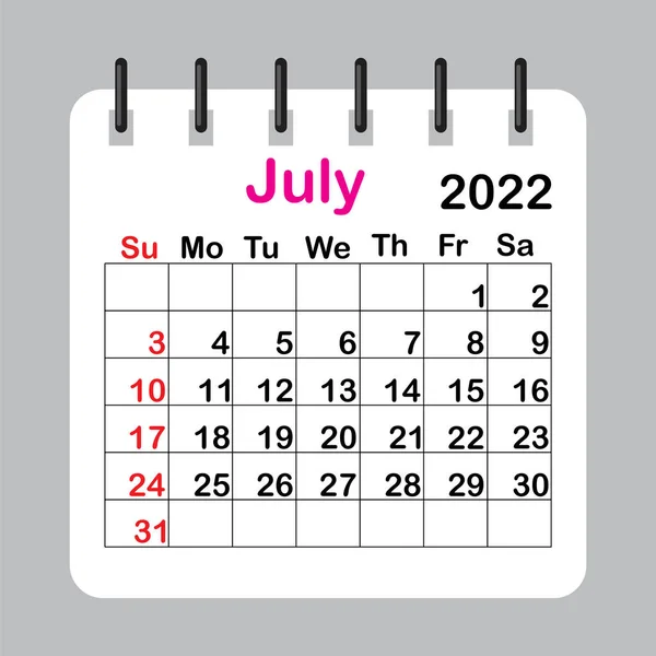 Kalendarz projektowy z lipca 2022 jeden miesiąc. Finansowanie biznesu. Organizator biznesu. Ilustracja wektora. EPS 10. — Wektor stockowy