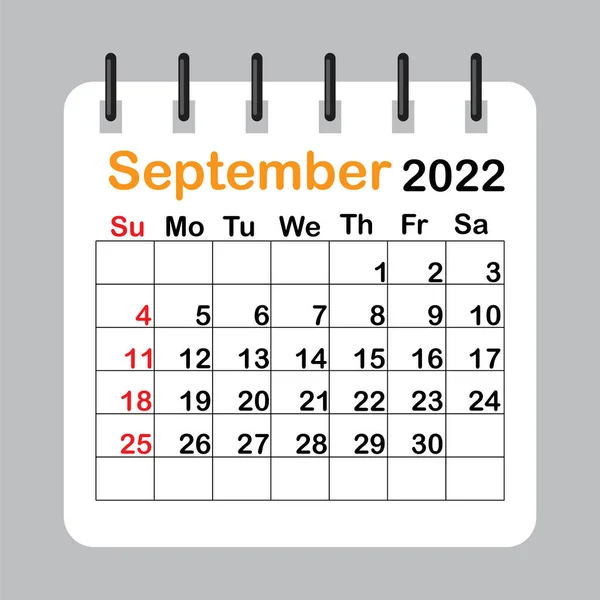 2022年9月，白色背景。2022年日历周从周日开始。问候卡片模板。矢量图解。EPS 10. — 图库矢量图片