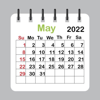 Mayıs 2022. Düzenlenebilir takvim sayfa şablonu. Duvar takvimi. Vektör çizimi. EPS 10.