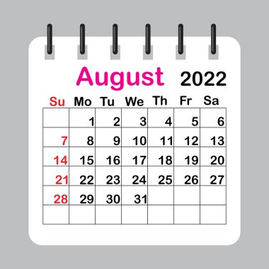 Ağustos 2022. Düzenlenebilir takvim sayfa şablonu. Duvar takvimi. Düzenlenebilir takvim sayfa şablonu. Vektör çizimi. EPS 10.