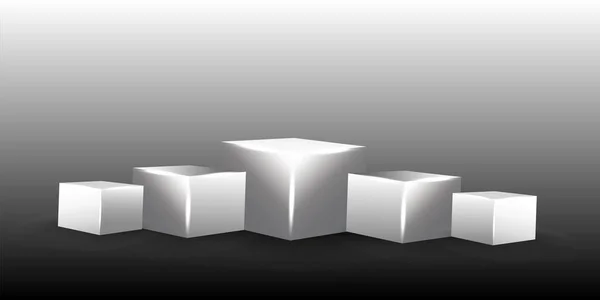Modelo de caixa de presente aberto vazio. Três cubos brancos em estilo realista. Ilustração vetorial. Imagem de stock. —  Vetores de Stock