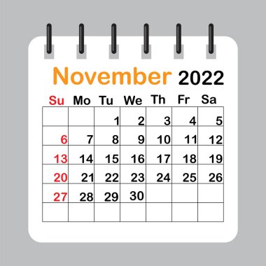 Şablon takvimi 2022. Kasım 2022 takvim sayfası soyut biçimde. Vektör çizimi. EPS 10. Resim yükle.