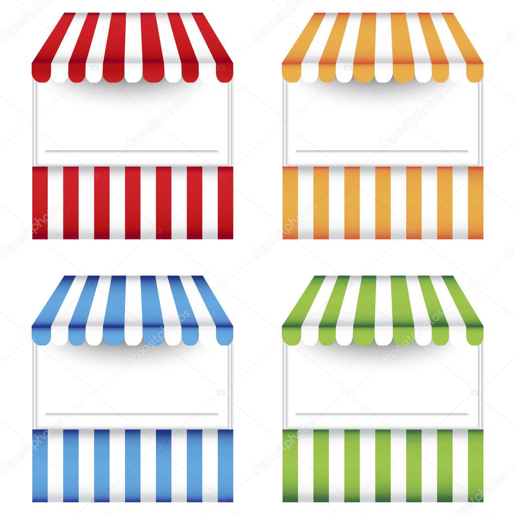 Vintage striped shopping pavilions. Vector illustration. Stock image. EPS 10.