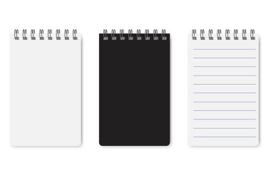 Defter maketi izole edildi. Kurallı not defterleri. Kağıt tasarımı için kitap kapağı. Gerçekçi kitap kapağı. Vektör çizimi. Hisse senedi. EPS 10.