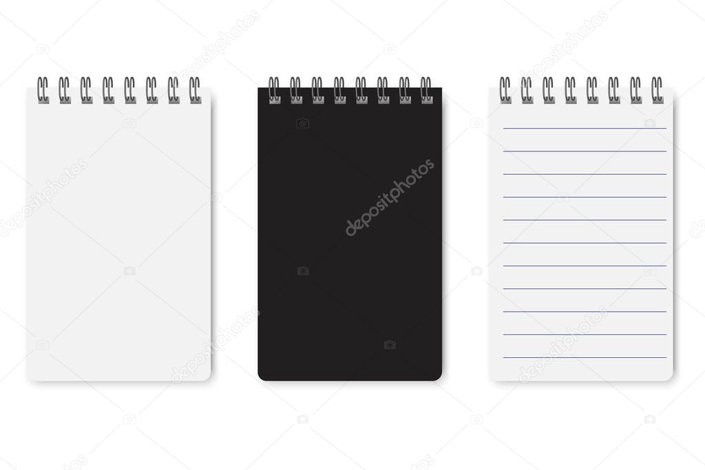 notebook mockup isolated. Ruled notepads. Book cover for paper design. Realistic book cover.  Vector illustration. Stock image. EPS 10.