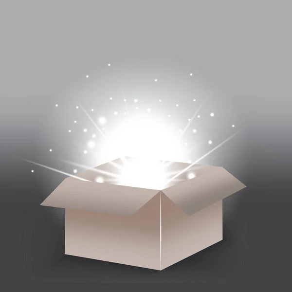 Öppen Presentförpackning Isolerad Ljuseffekt Öppen Låda För Spel Bakgrund Design — Stock vektor