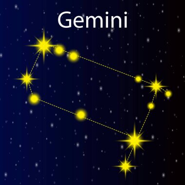 Siyah arkaplanda soyut tarzda takımyıldız ikizi. Vektör çizimi. Hisse senedi. EPS 10.