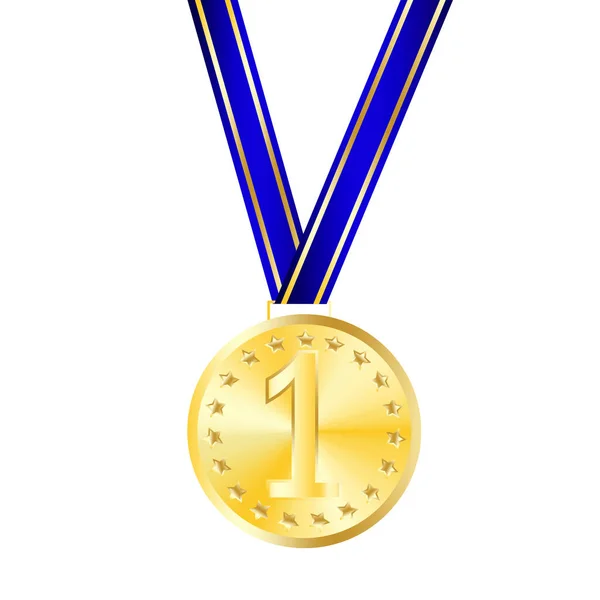 Medalla Oro Cinta Azul Trofeo Campeonato Premio Deporte Gana Premio — Vector de stock