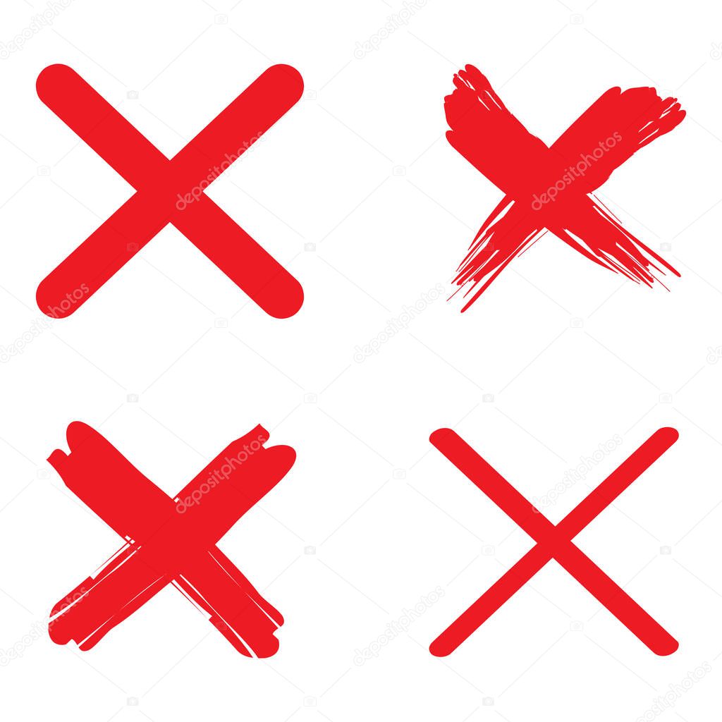Red crosses. Check mark icon isolated. Tick icon. Ink illustration. Vector illustration. Stock image. EPS 10.
