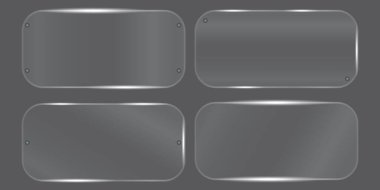 Şeffaf plaka. Pleksiglas plaka. Cam levha. Şeffaf yüzey. Vektör çizimi. Resim yükle.