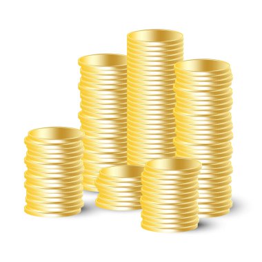 Altın paralar. Büyük kazanç. Başarı sembolü. Altın boş paralar. İş konsepti. Hisse senedi. Vektör illüstrasyonu.