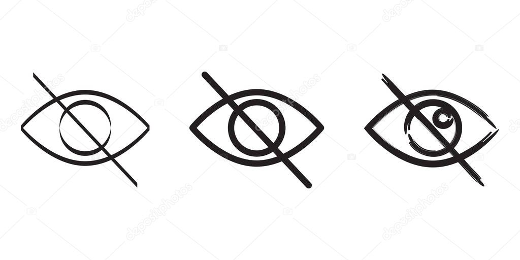 Crossed out eye. Search icon. Vector graphic. Sensitive content sign. Social media icon. Vector illustration. Stock image. EPS 10.