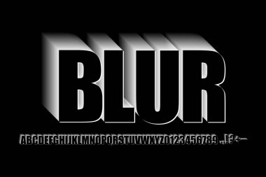 Modern tarzda bulanık alfabe. Moda modası. Grafik ekran alfabesi. Vektör çizimi. Resim yükle.