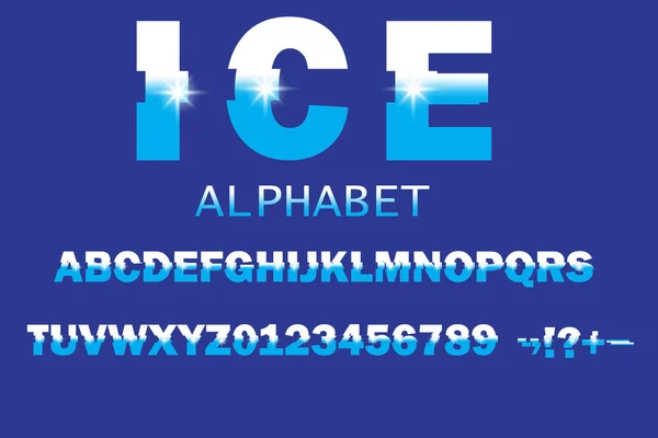 Ice alphabet in realistic style on blue background. Vector illustration. Stock image. — Stock Vector