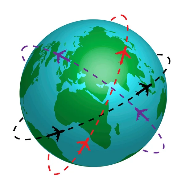 Dünya Gezegeni uçak yolu. Seyahat vektör simgesi. Bilgi tasarımı. Vektör çizimi. EPS 10. — Stok Vektör
