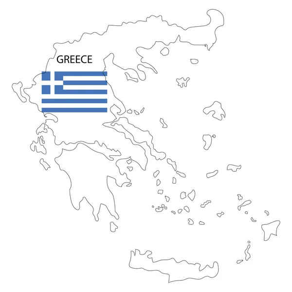 地図上のギリシャの旗。国旗のグラフィックデザイン。輪郭のシンボル。ベクトルイラスト。ストック画像. — ストックベクタ