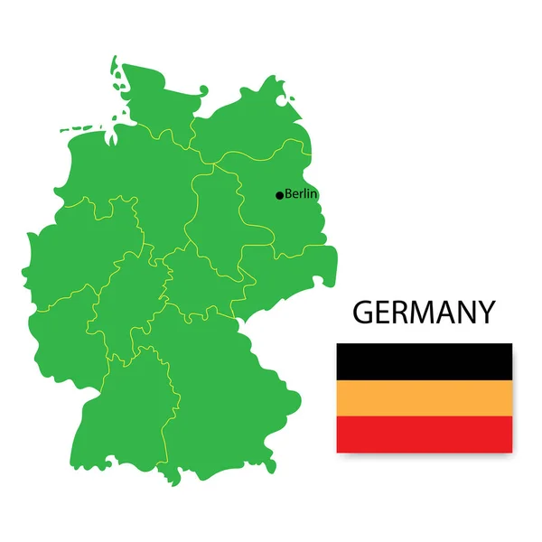 Mapa verde bandera de Alemania en estilo moderno sobre fondo blanco. Diseño gráfico de bandera nacional. Ilustración vectorial. Imagen de stock. — Vector de stock