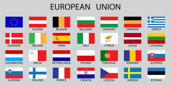 Bandeiras da União Europeia. bandeira europa país nacional. Bandeira mundial. Ilustração vetorial. Imagem de stock. —  Vetores de Stock