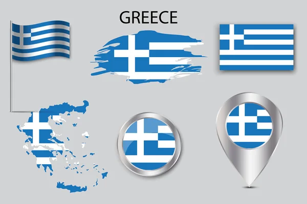 ギリシャのフラグアイコンを持つWebバナー。旗ピンアイコンギリシャ。ベクトルイラスト。ストック画像. — ストックベクタ