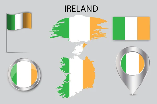 Ireland pin flag set. Travel vector icon. National flag graphic design. Vector illustration. Stock image. — стоковый вектор