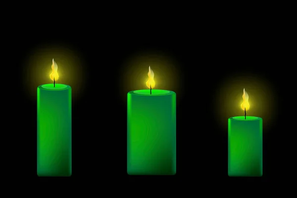 Modern green candles, great design for any purposes. Romantic background. Vector illustration. Stock image. — Archivo Imágenes Vectoriales