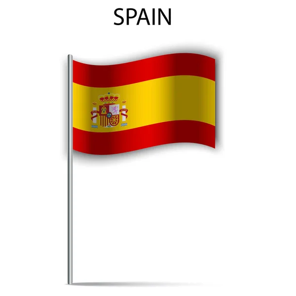 Spain flag stick. White background. Color wave. National flag graphic design. Vector illustration. Stock image. — Vector de stock