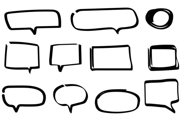 Borstel doodle speech iconen. Sketch Star burst lijn. Pijl pictogram. Communicatie icoon ingesteld. Vector illustratie. Voorraadafbeelding. — Stockvector