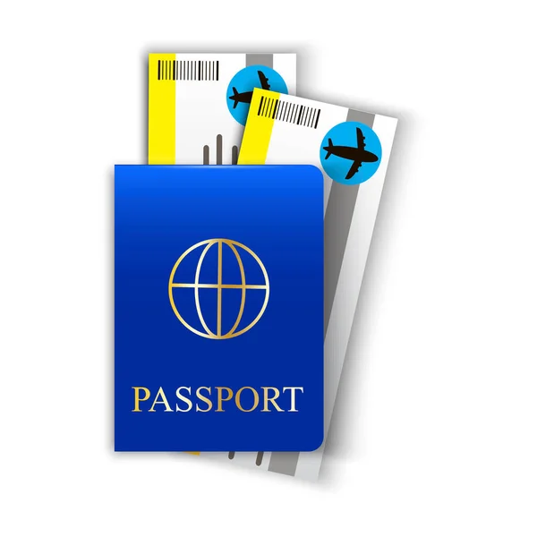 Passeport avec billets. Concept de voyage. Concept d'entreprise. Illustration vectorielle. Image de stock. — Image vectorielle