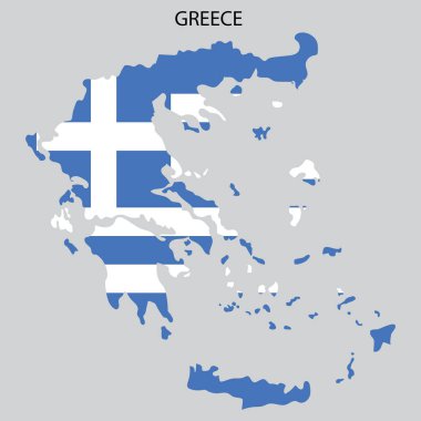 Beyaz arka planda Yunan haritası bayrağı. Avrupa haritası vektörü. Seyahat konsepti. Vektör çizimi. Resim yükle.