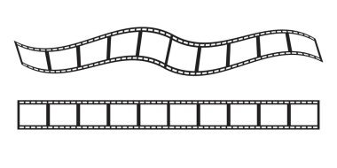 Sinema şeridi. Kamera simgesi. Fotoğraf çerçevesi. Film şeritli klasik bir ikon. Eski film şeridi. Vektör çizimi. Resim yükle.