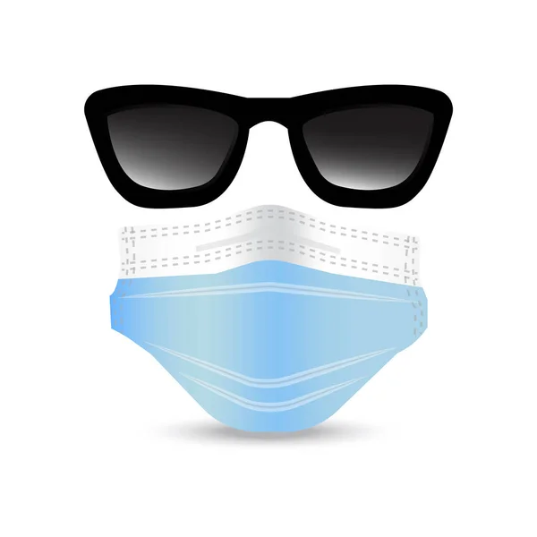 Gafas máscara médica sobre fondo blanco. Estilo de verano. Icono del Coronavirus. Vacaciones tropicales. Ilustración vectorial. Imagen de stock. — Vector de stock