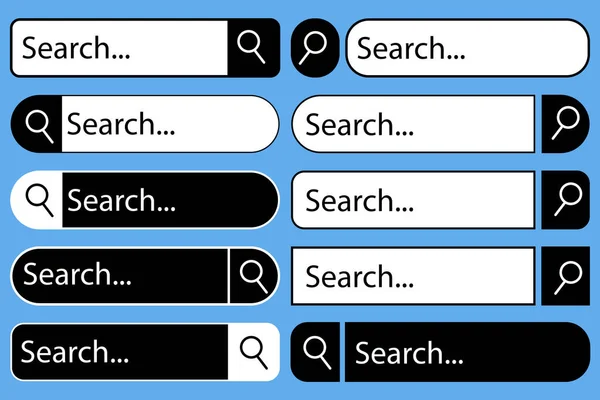 Blåa sökfältet inställt. Datorteknik. Sök i ikonen. Webbplatsens designkoncept. Vektorillustration. Lagerbild. — Stock vektor