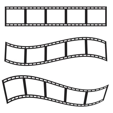 Sinema şeridi. Kamera simgesi. Fotoğraf çerçevesi. Film şeritli klasik bir ikon. Eski film şeridi. Vektör çizimi. Resim yükle.