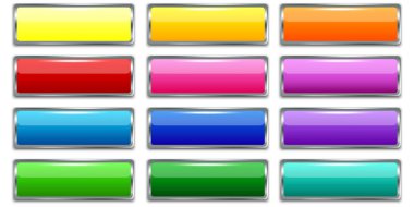 Modern tarzda plastik renkli düğmeler. Boş parlak renkli düğmeler. Banner web düğmeleri. Vektör illüstrasyonu.