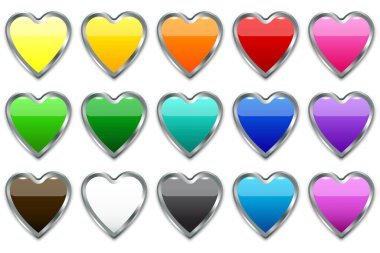 Hacimli kalpler ayarlandı. Düğün dekorasyonu. Renkli palet. Vektör illüstrasyonu.