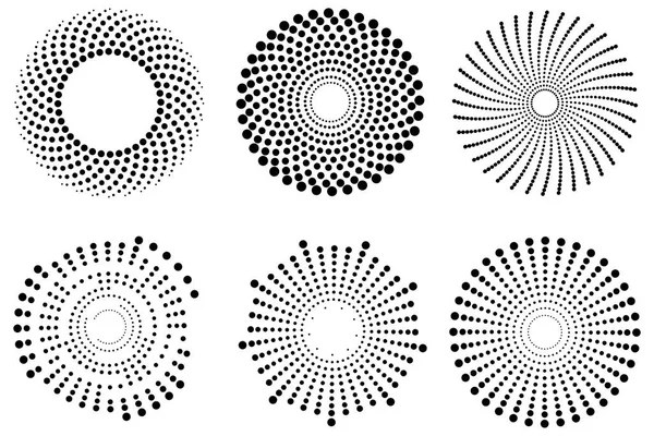 Mezzatinta circolare. cerchi neri di punti. Ornamento geometrico astratto. Illustrazione vettoriale. — Vettoriale Stock