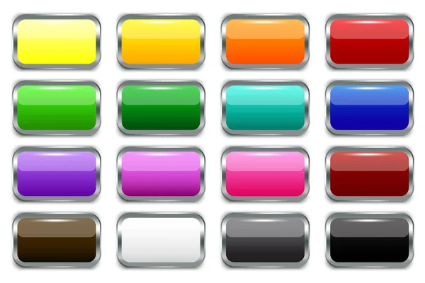 현대적 인 스타일의 플라스틱 단추. 반짝이는 색깔의 단추를 연다. 배너 웹 버튼입니다. 벡터 일러스트. — 스톡 벡터