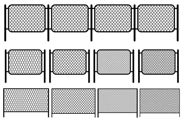 Secciones de malla. Ilustración de decoración. cerca rabitz fragmento con pilares de metal. Ilustración vectorial. — Archivo Imágenes Vectoriales