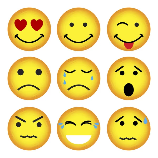 Verschiedene Smileys. Lustige Zeichentrickfigur. Zeichentrick-Emoji-Set. Vektor-Emoticon gesetzt. Vektorillustration. — Stockvektor