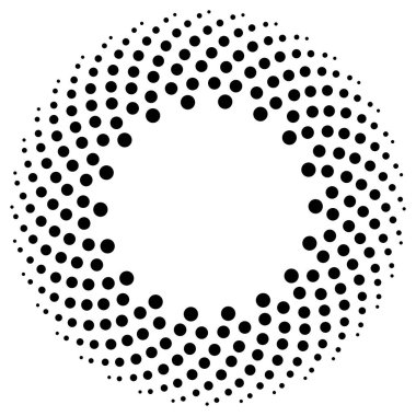 Yarım tonlu dairesel. Siyah noktalı daireler. Soyut geometrik süs. Vektör illüstrasyonu.
