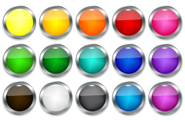 Modern tarzda plastik renkli düğmeler. Boş parlak renkli düğmeler. Banner web düğmeleri. Vektör illüstrasyonu.