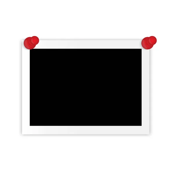 Realistisch frame op pinnen. Lege fotolijst sjabloon. Oude foto. Pin pictogram ingesteld. Vector illustratie. Voorraadafbeelding. — Stockvector