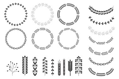 Çelenkler dekoratif tasarım için desen oluşturur. Kulak simgesi. Çiçek dalı. Düğün dekorasyonu. Vektör çizimi. Resim yükle.