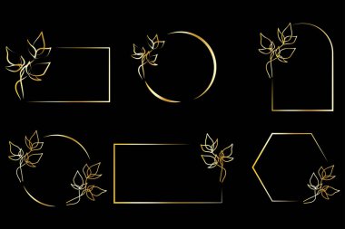 Dekoratif tasarım için altın çerçeveli çiçekler. Altın sınır tasarımı. Bahar düğünü davetiyesi. Vektör çizimi. Resim yükle.