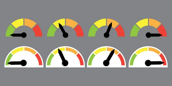 Conjunto de ícones de velocímetro de cor. Gráfico de desempenho do progresso. Medidor de escala. Design infográfico. Ilustração vetorial. Imagem de stock. — Vetor de Stock