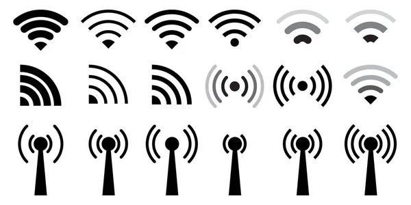 Antennen-Wifi-Netzwerk. Kontaktsymbol gesetzt. Telefon-Symbolvektor. Internetübertragung. Vektorillustration. Archivbild. — Stockvektor