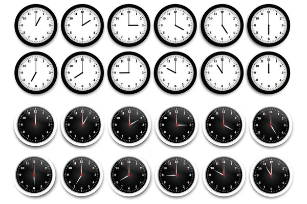 Conjunto de iconos del reloj. Reloj, vector icono de tiempo. Reloj de pared realista. Icono de tiempo establecido. Ilustración vectorial. Imagen de stock. — Vector de stock