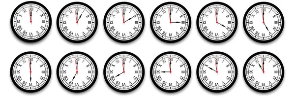 Conjunto de iconos del reloj. Reloj, vector icono de tiempo. Reloj de pared realista. Icono de tiempo establecido. Ilustración vectorial. Imagen de stock. — Vector de stock