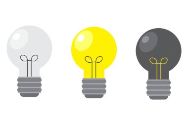 Basit renkli ampul seti. Lamba amblem enerjisi. Modern teknoloji. Elektrik ikonu. Vektör çizimi. Resim yükle.