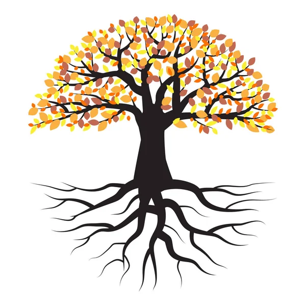 Arbre d'automne avec racines. Fond naturel. Bel arbre de jardin. Concept d'écologie. Illustration vectorielle. Image de stock. — Image vectorielle